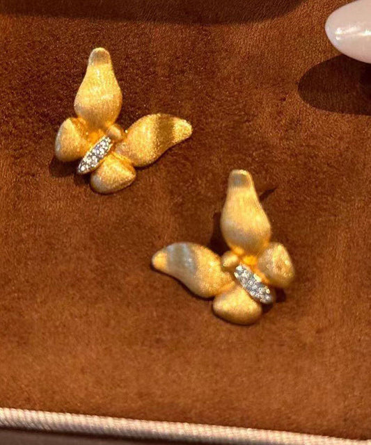 Boucles d'oreilles papillon en or fin et zircon Dharma ancien Dharma, or fin, clous d'oreilles pendants. - TrendAura