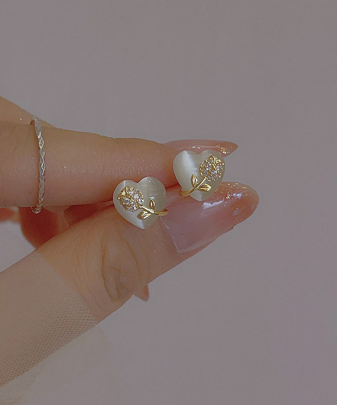 Boucles d'oreilles à tige en alliage de cuivre doré fin avec motif floral œil de chat - TrendAura