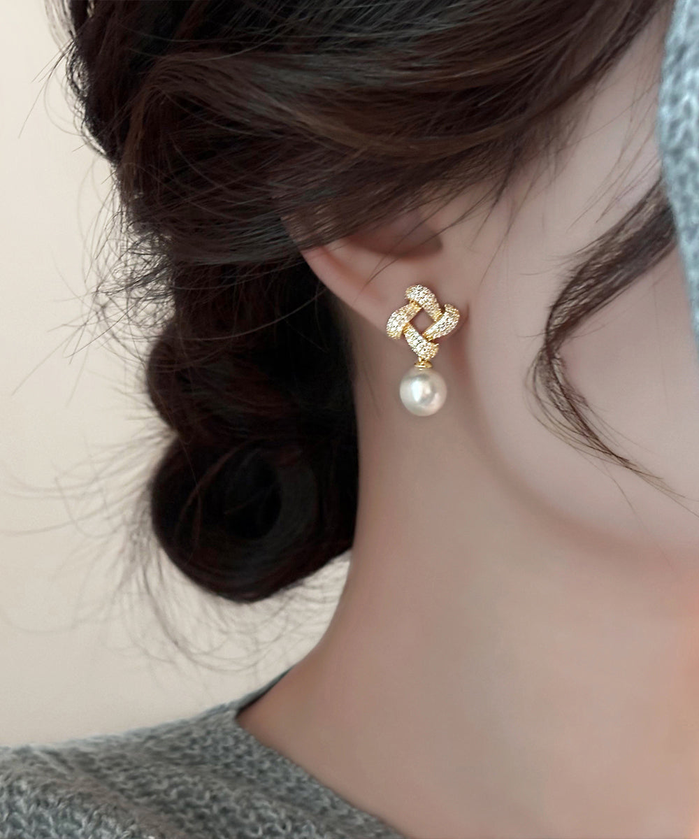 Boucles d'oreilles pendantes carrées en or fin, cuivre et zircons - TrendAura
