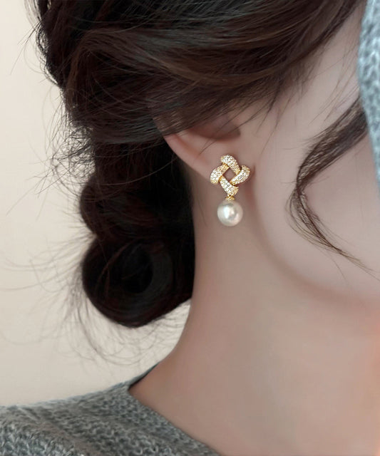 Boucles d'oreilles pendantes carrées en or fin, cuivre et zircons - TrendAura