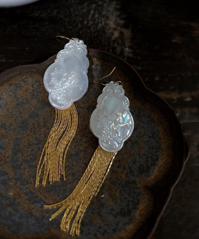 Boucles d'oreilles pendantes en argent sterling et or fin avec pampilles en forme de coquillage et de pie - TrendAura
