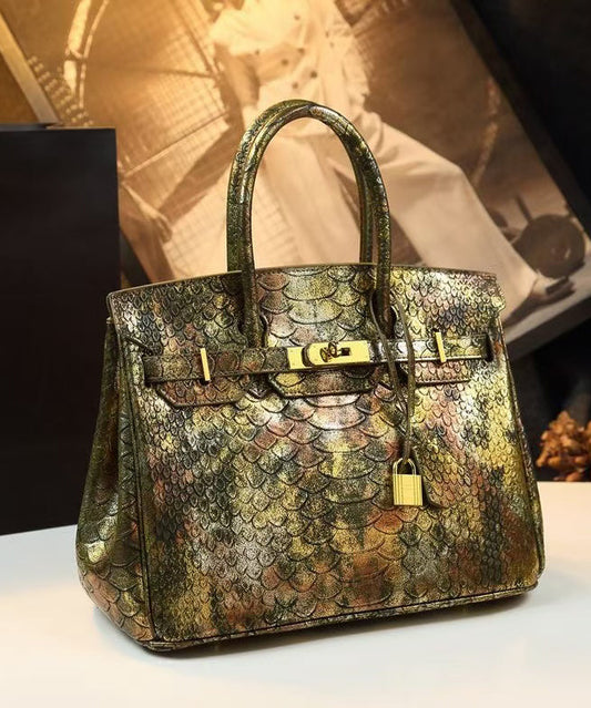 Sac fourre-tout en cuir jacquard serpentine doré fin - TrendAura