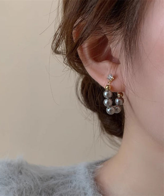 Boucles d'oreilles créoles en alliage de cuivre gris fin avec perles - TrendAura