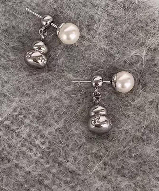 Boucles d'oreilles à tige en argent sterling avec perles grises fines - TrendAura