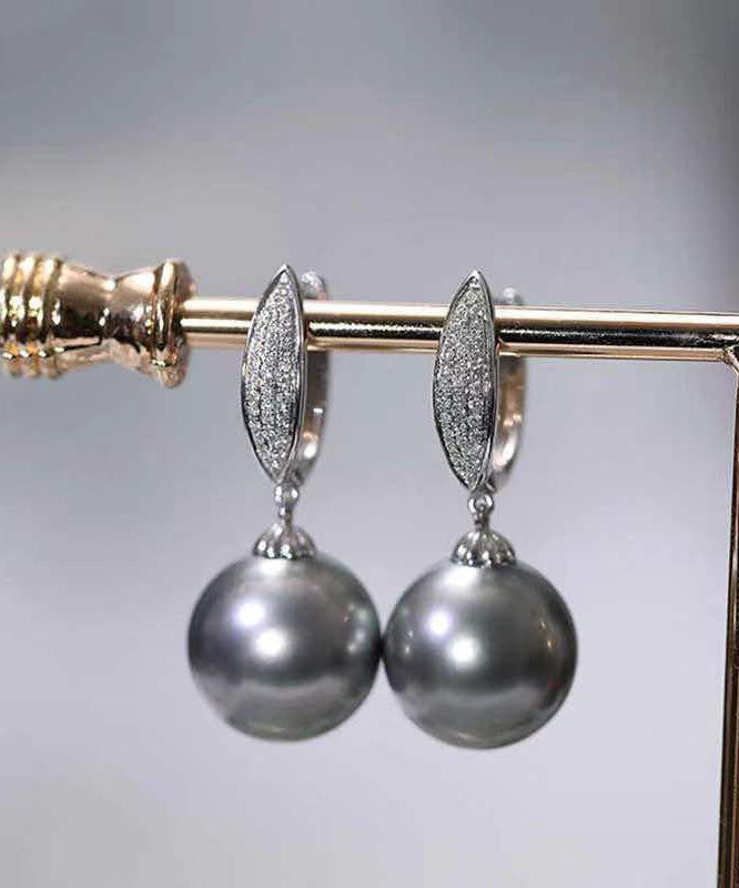 Boucles d'oreilles pendantes en argent sterling gris fin, zircon et perle - TrendAura