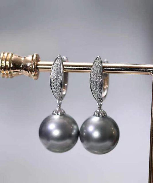 Boucles d'oreilles pendantes en argent sterling gris fin, zircon et perle - TrendAura