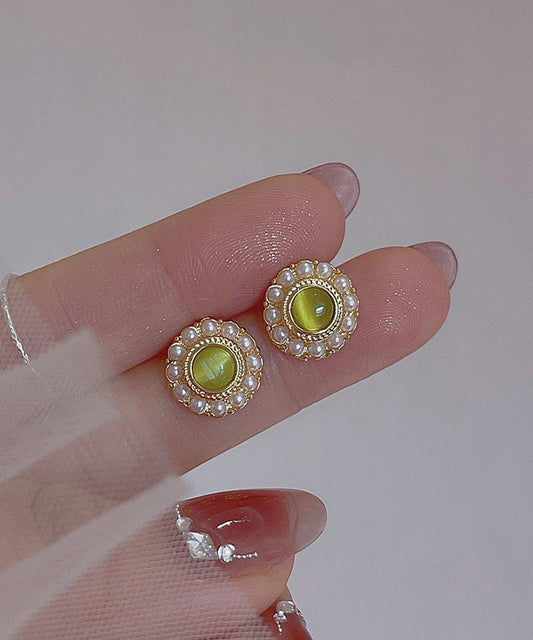 Boucles d'oreilles à tige en alliage de cuivre vert clair avec perles de zircon - TrendAura