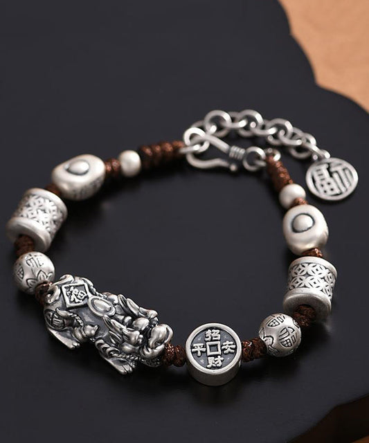 Bracelet à breloques en argent sterling et soie pour homme, motif animal sauvage mythique - TrendAura