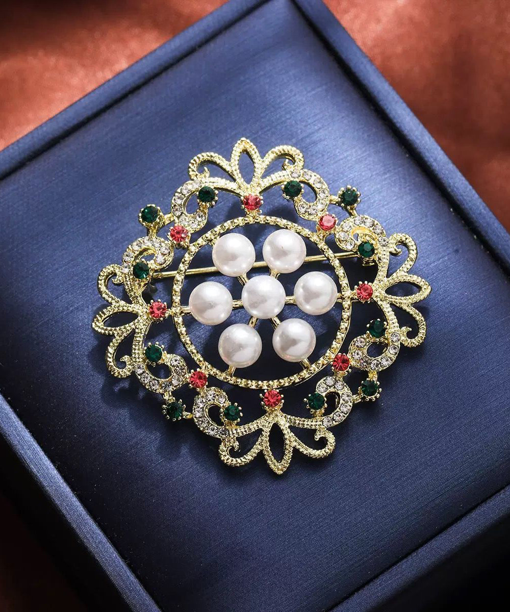 Broches creuses en alliage multicolore fin avec perles et flocons de neige en zircon - TrendAura