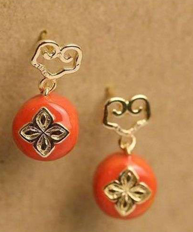 Boucles d'oreilles pendantes en argent sterling orange avec surdorure et motif kaki Ruyi - TrendAura