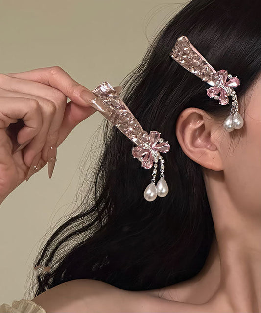 Paire d'épingles à cheveux en alliage rose fin avec papillon et perles de zircone - TrendAura