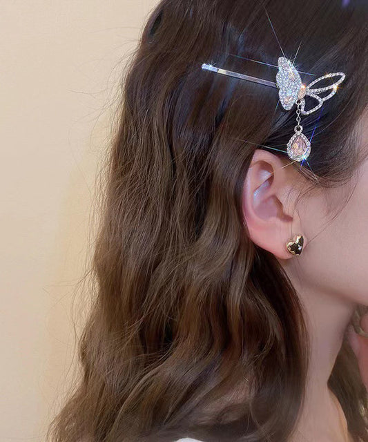 Épingle à cheveux en alliage de zirconium rose fin, motif papillon et goutte d'eau - TrendAura