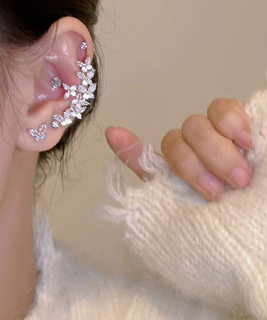 Boucles d'oreilles à tige florales en alliage de soie fine et zircon - TrendAura
