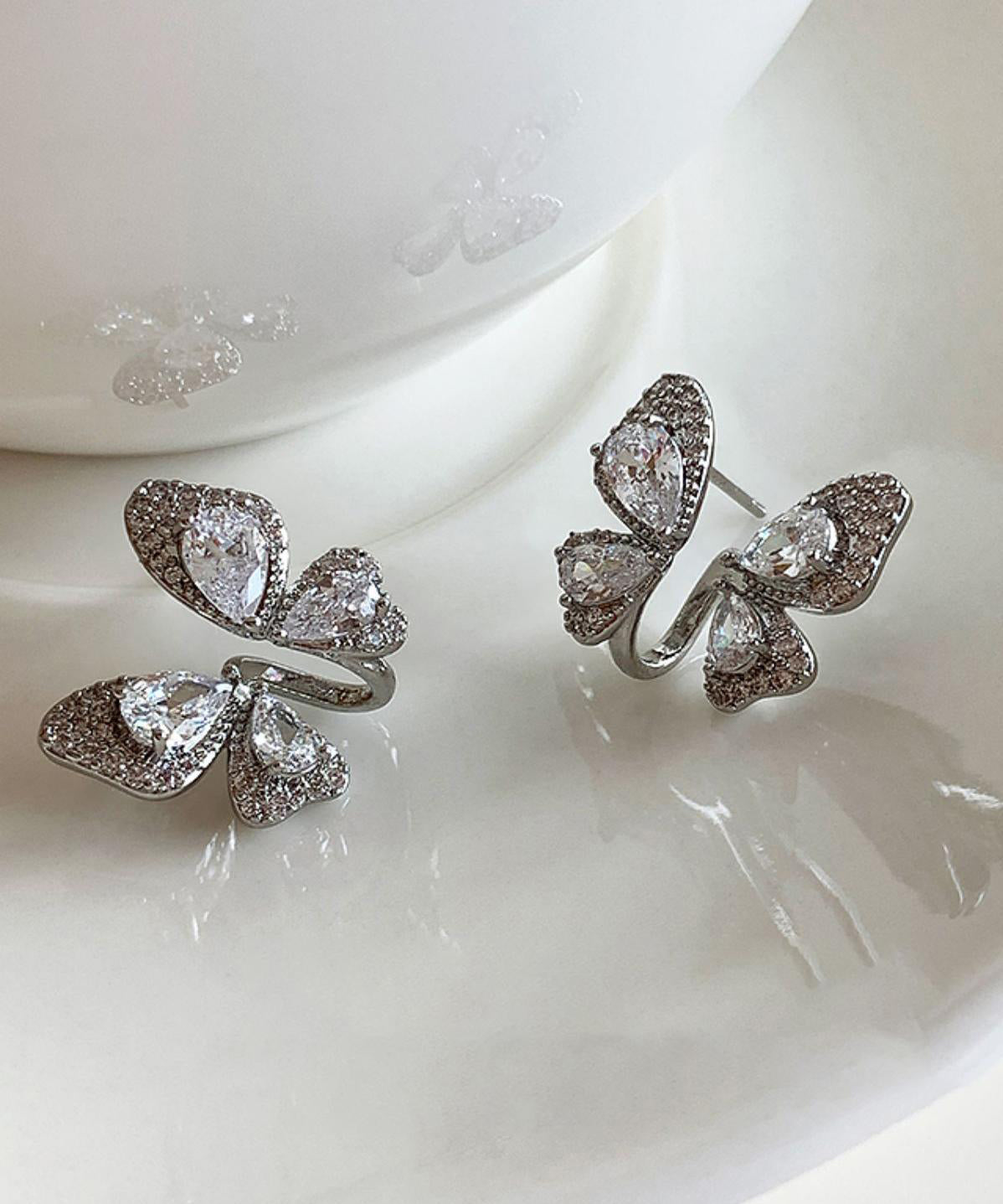 Boucles d'oreilles papillon en alliage de cuivre et zircon en soie fine - TrendAura