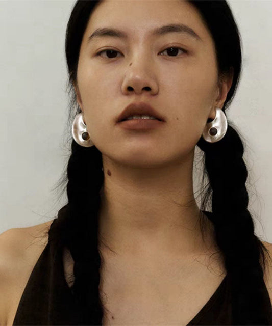 Boucles d'oreilles créoles en soie fine, cuivre et verre, croissant de lune - TrendAura