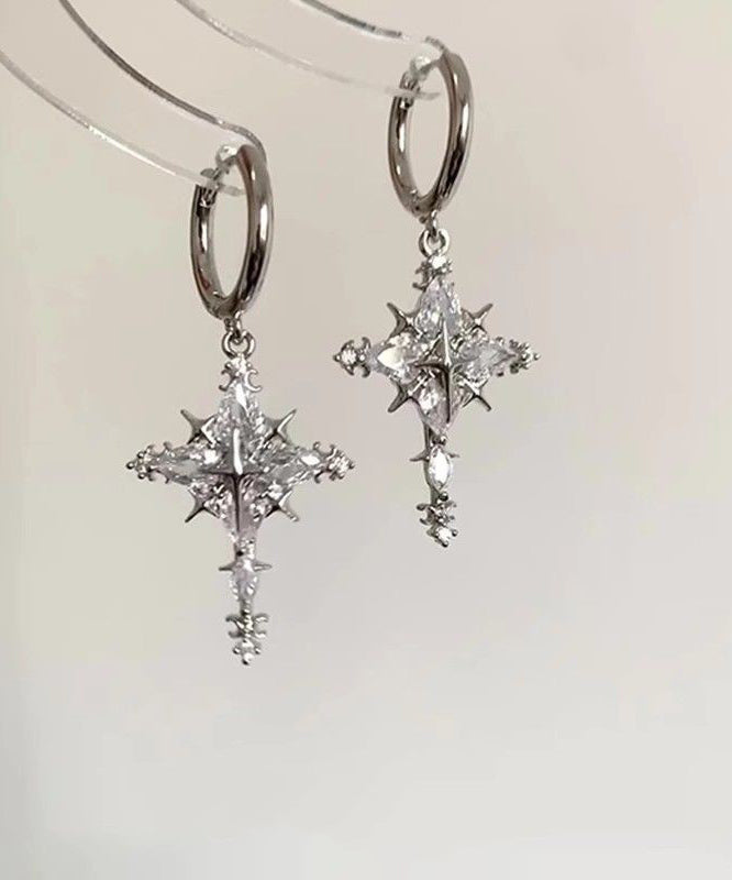 Boucles d'oreilles pendantes flocon de neige en soie fine, cuivre doré et zircon - TrendAura