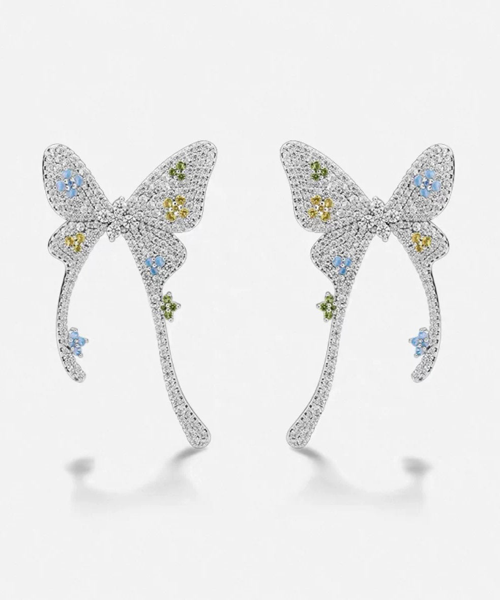 Boucles d'oreilles papillon en soie fine, cuivre surdoré et zircon - TrendAura