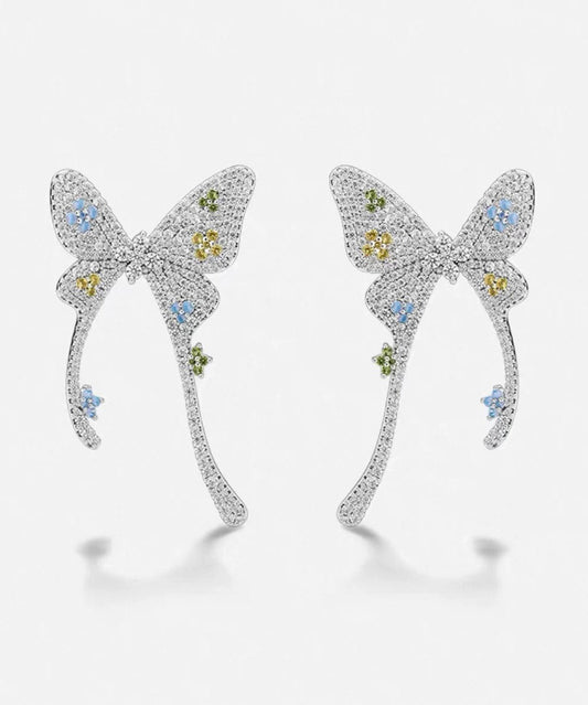 Boucles d'oreilles papillon en soie fine, cuivre surdoré et zircon - TrendAura
