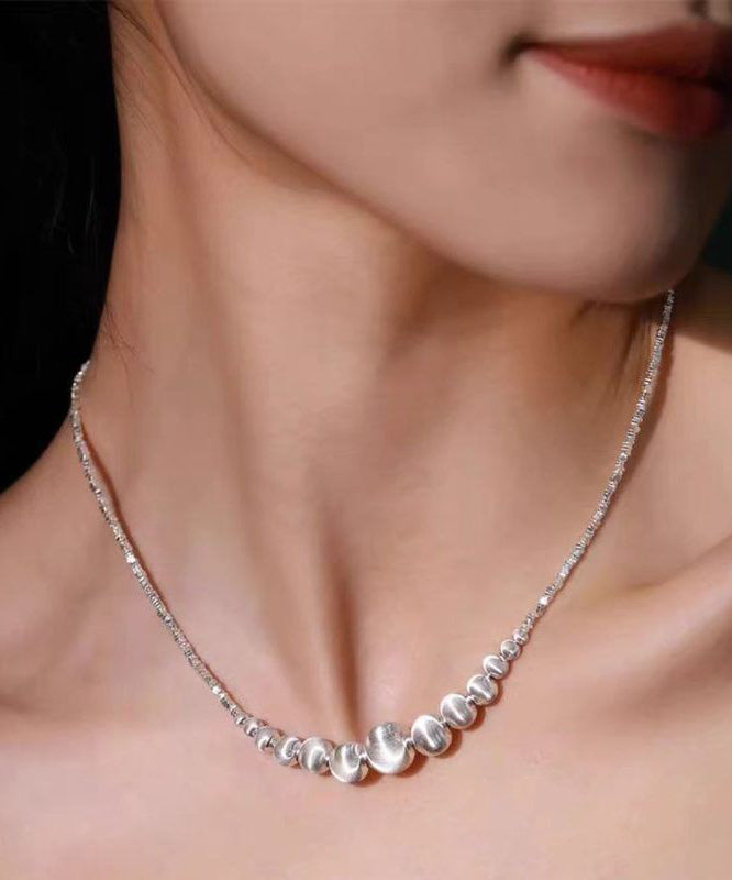 Collier de perles graduées en argent sterling et en argent brisé avec pierre œil de chat en soie fine - TrendAura