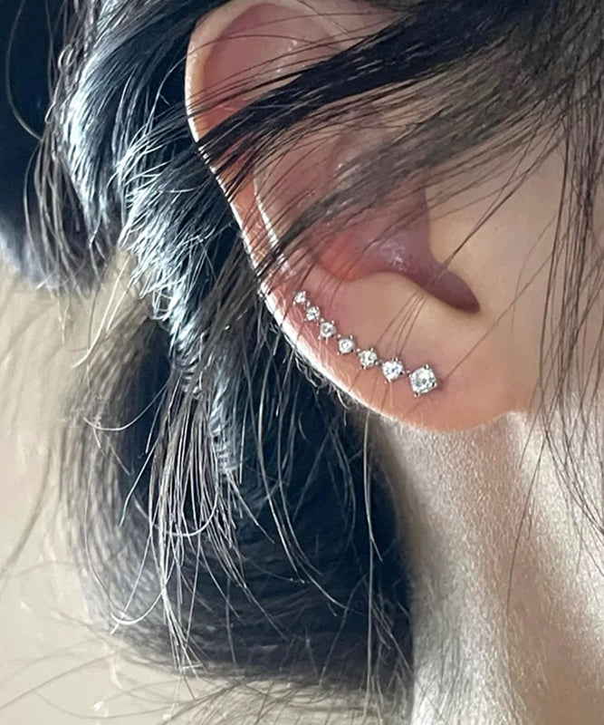 Boucles d'oreilles créoles en argent sterling et zircon en forme d'arc en soie fine - TrendAura