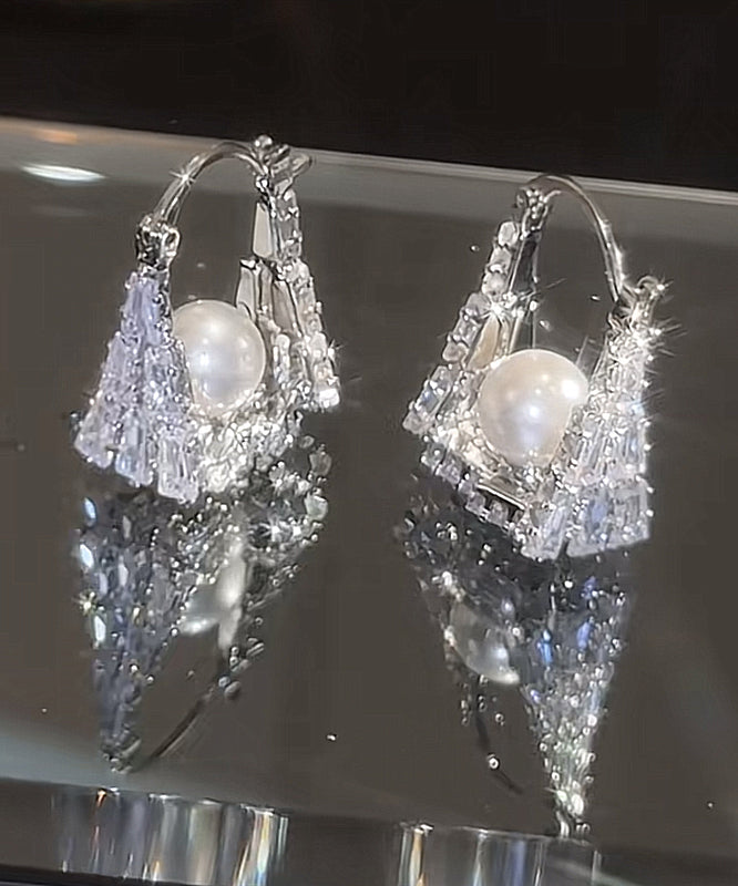 Boucles d'oreilles créoles en argent sterling et perles de zircon pour sac à main - TrendAura