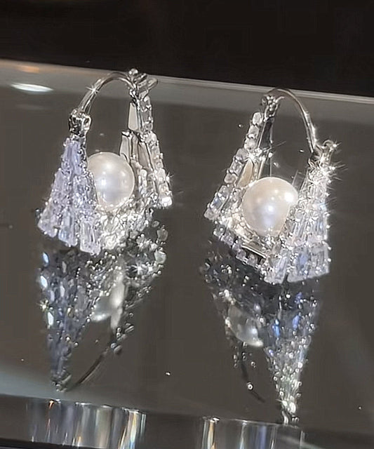 Boucles d'oreilles créoles en argent sterling et perles de zircon pour sac à main - TrendAura