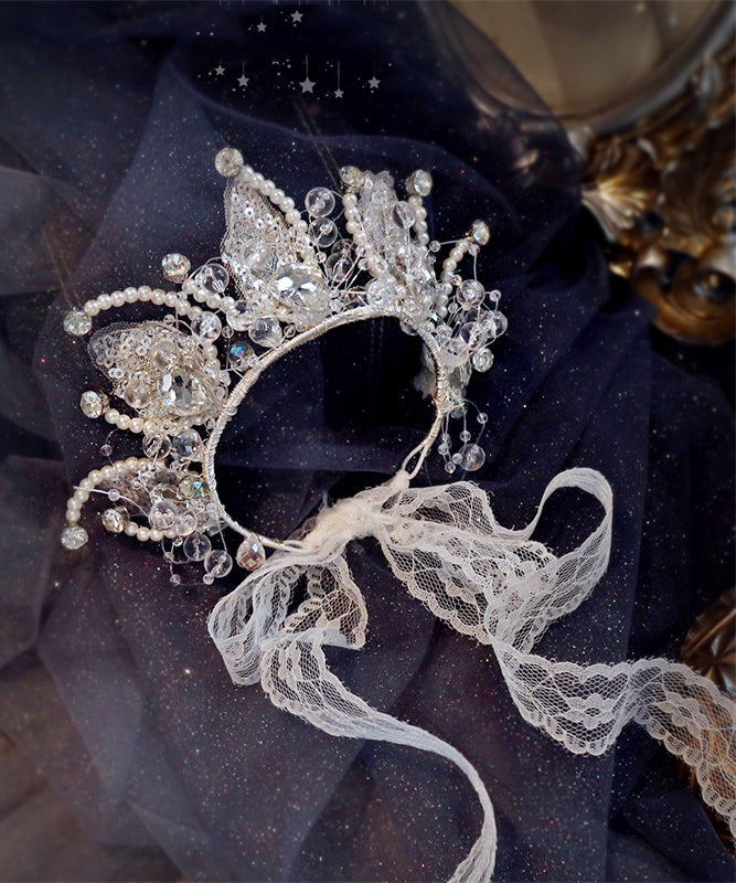 Épingle à cheveux pour enfants en alliage blanc fin, dentelle, cristal de zircon, perles et paillettes - TrendAura