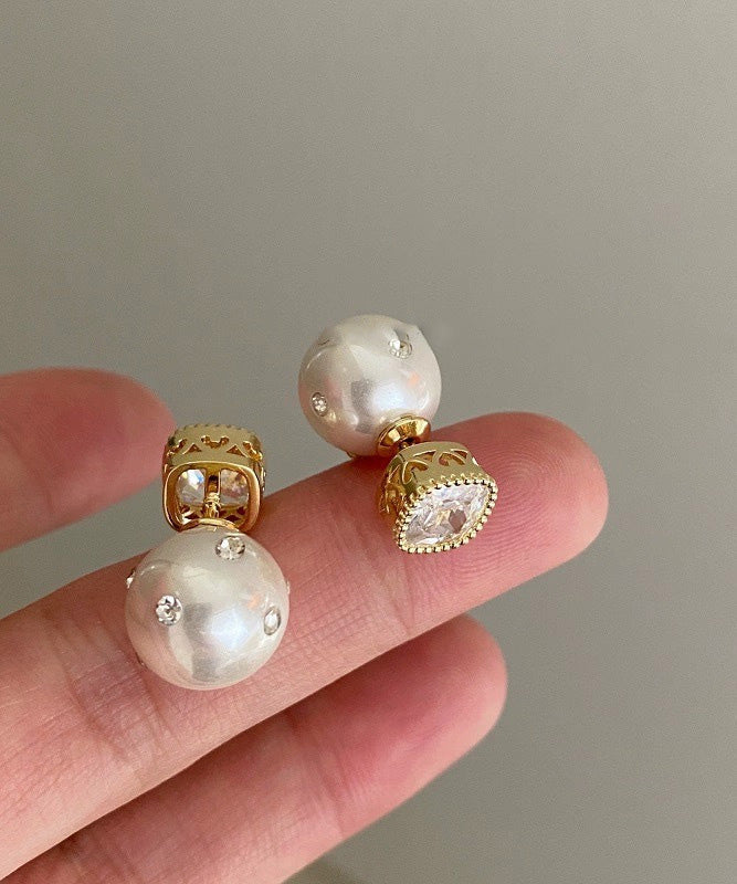 Boucles d'oreilles à tige en cuivre blanc et perles de zircon - TrendAura