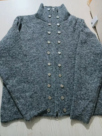 Fluffy knitted coat for women with zipper