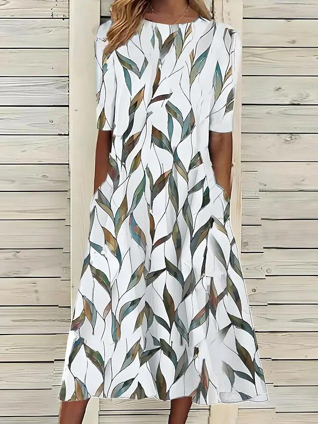 Floral A-Line Midi Dress for Women – Effortless Elegance & Comfort