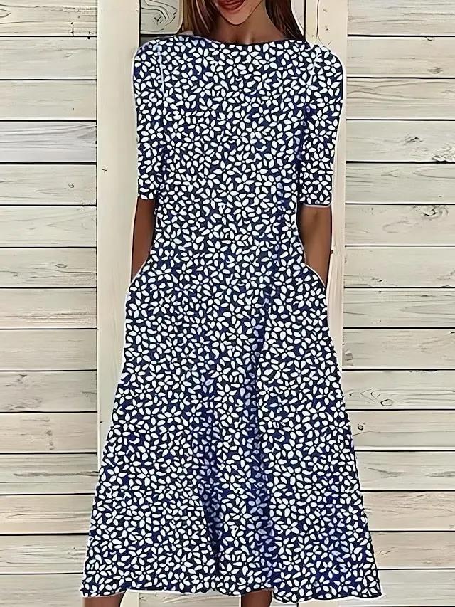 Floral A-Line Midi Dress for Women – Effortless Elegance & Comfort