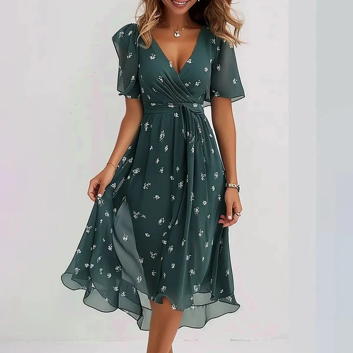 Floral Midi Dress for Women – Effortless Elegance & Flowing Fit for Summer Events