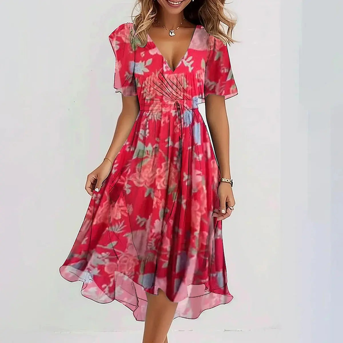 Floral Midi Dress for Women – Effortless Elegance & Flowing Fit for Summer Events