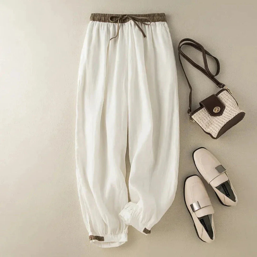 Fran Drawstring Cuff Linen Trousers