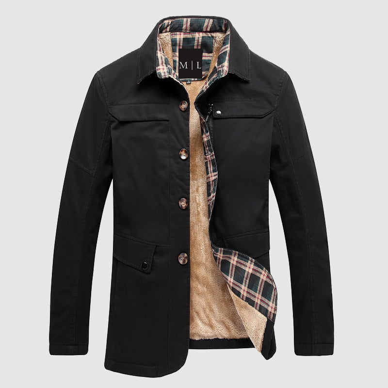TrendAura Men's Fleece Lined Regular Fit Jacket With Button Front Flap Pockets Mid Length Outerwear