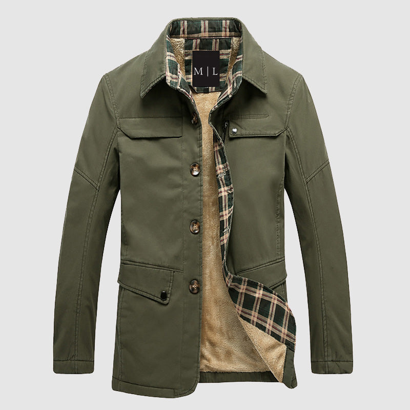 TrendAura Men's Fleece Lined Regular Fit Jacket With Button Front Flap Pockets Mid Length Outerwear