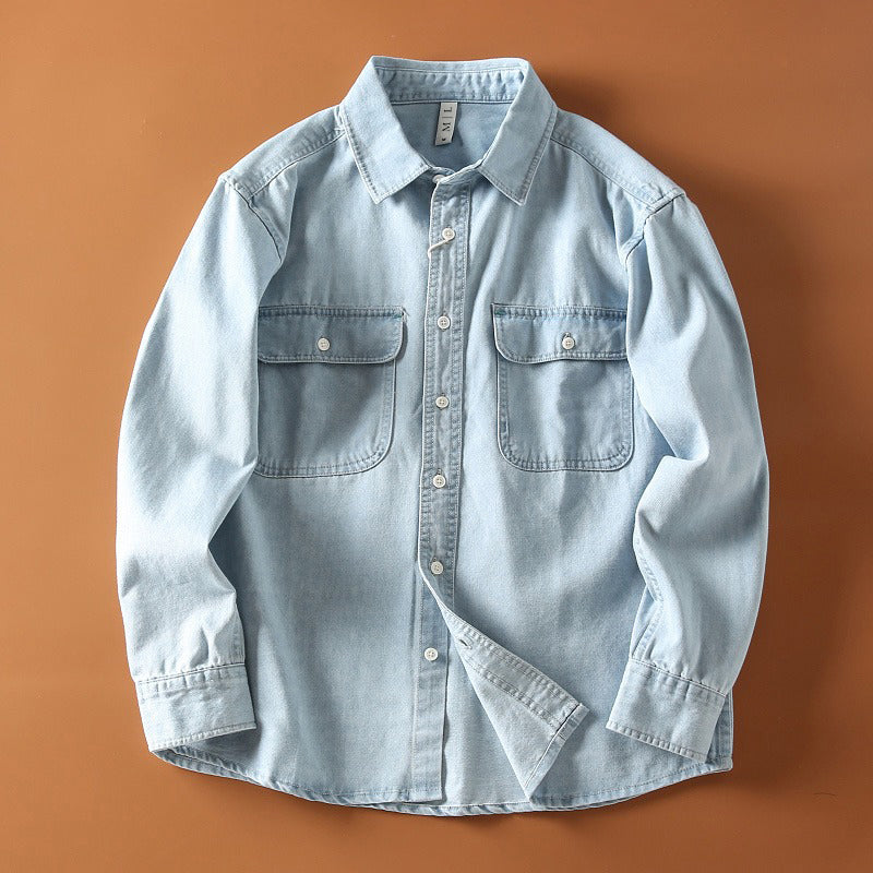 François Blanchet Retro Denim Shirt For Style-Savvy Men, Timeless Workwear With Modern Relaxed Fit