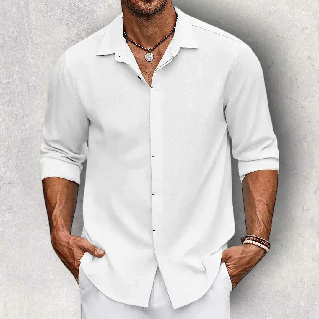Frank Caruso Slim Fit Cotton Linen Blend Shirt Sky Blue Breathable Everyday Comfort