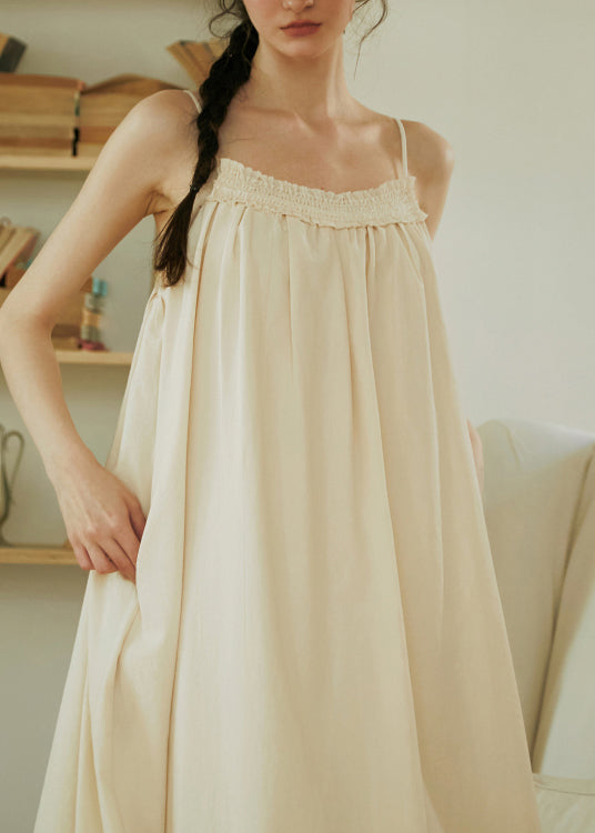 Robe d'été à bretelles spaghetti en coton à volants, couleur abricot français - TrendAura