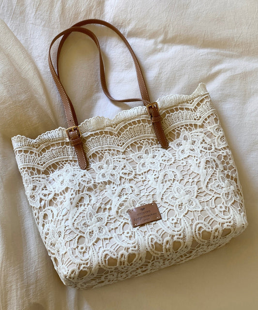 Sacs à bandoulière en dentelle beige français de grande capacité - TrendAura