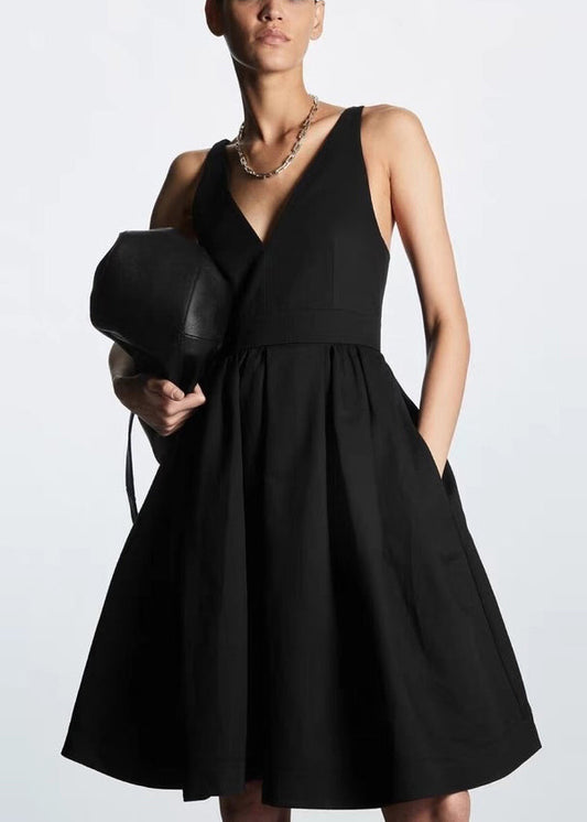 Robe de soirée d'été en lin noir à ourlet extra large - TrendAura