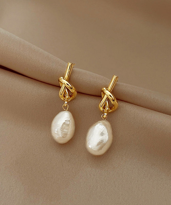 Boucles d'oreilles pendantes asymétriques en alliage de cuivre et or français avec perles - TrendAura