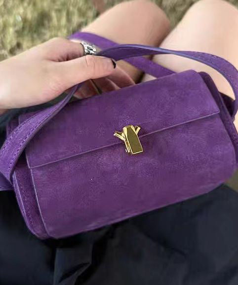 Sac bandoulière polyvalent en daim violet français - TrendAura