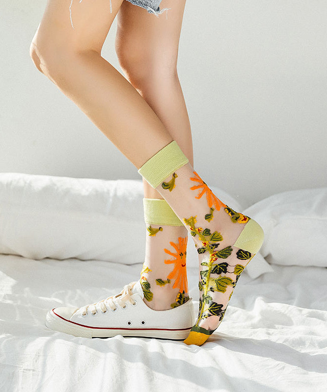 Chaussettes mi-mollet en maille transparente jacquard de style français - TrendAura