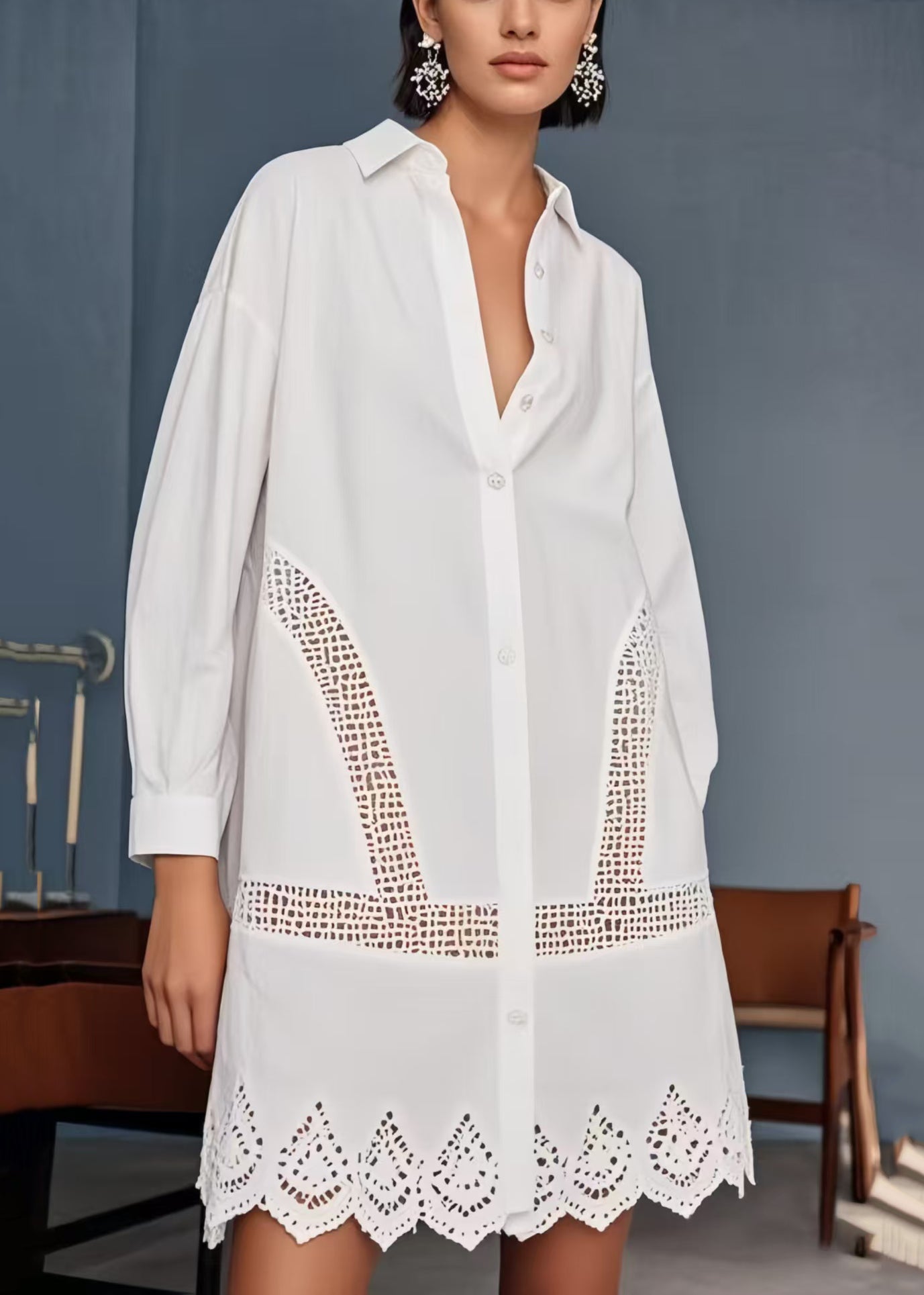 TrendAura Oversized White Cotton Day Dress Women With Cutout Details S