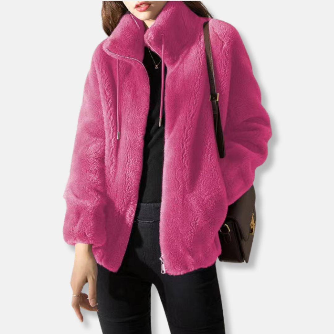 Women’s Fleece Jacket – Relaxed Fit – Stand Collar – Full Zip – Elastic Hem and Cuffs
