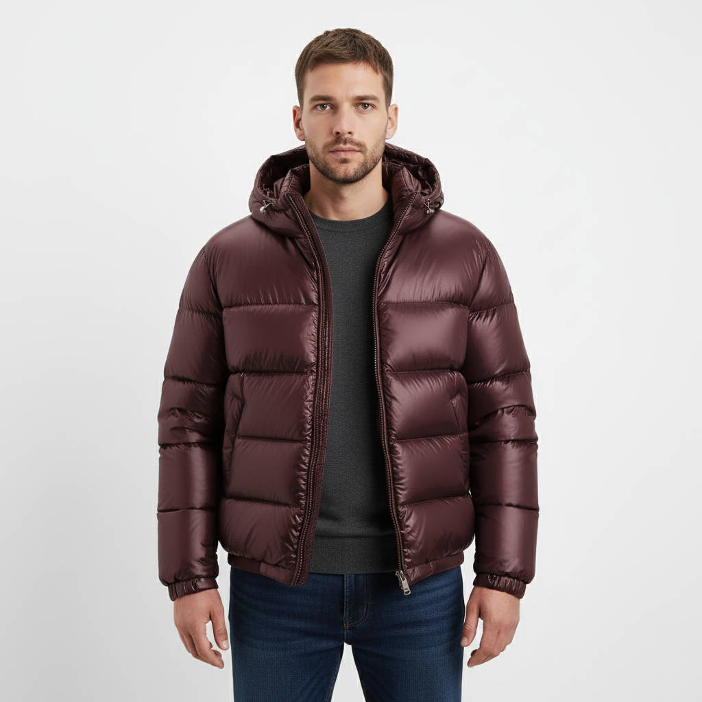 Mens Glossy Puffer Jacket With Hood Insulated Winter Coat For Men TrendAura Premium Lightweight