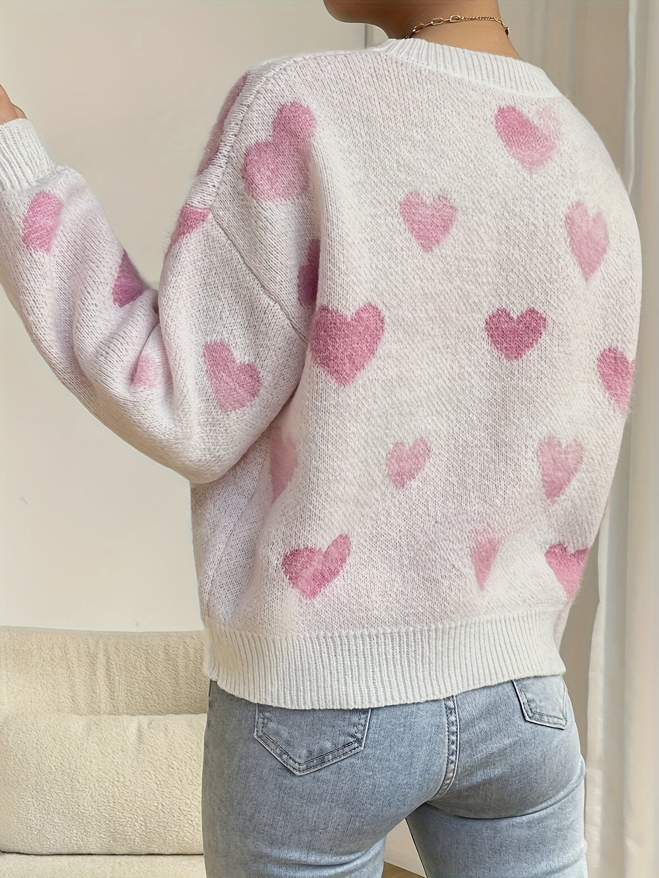 Cozy knitted sweater with heart design