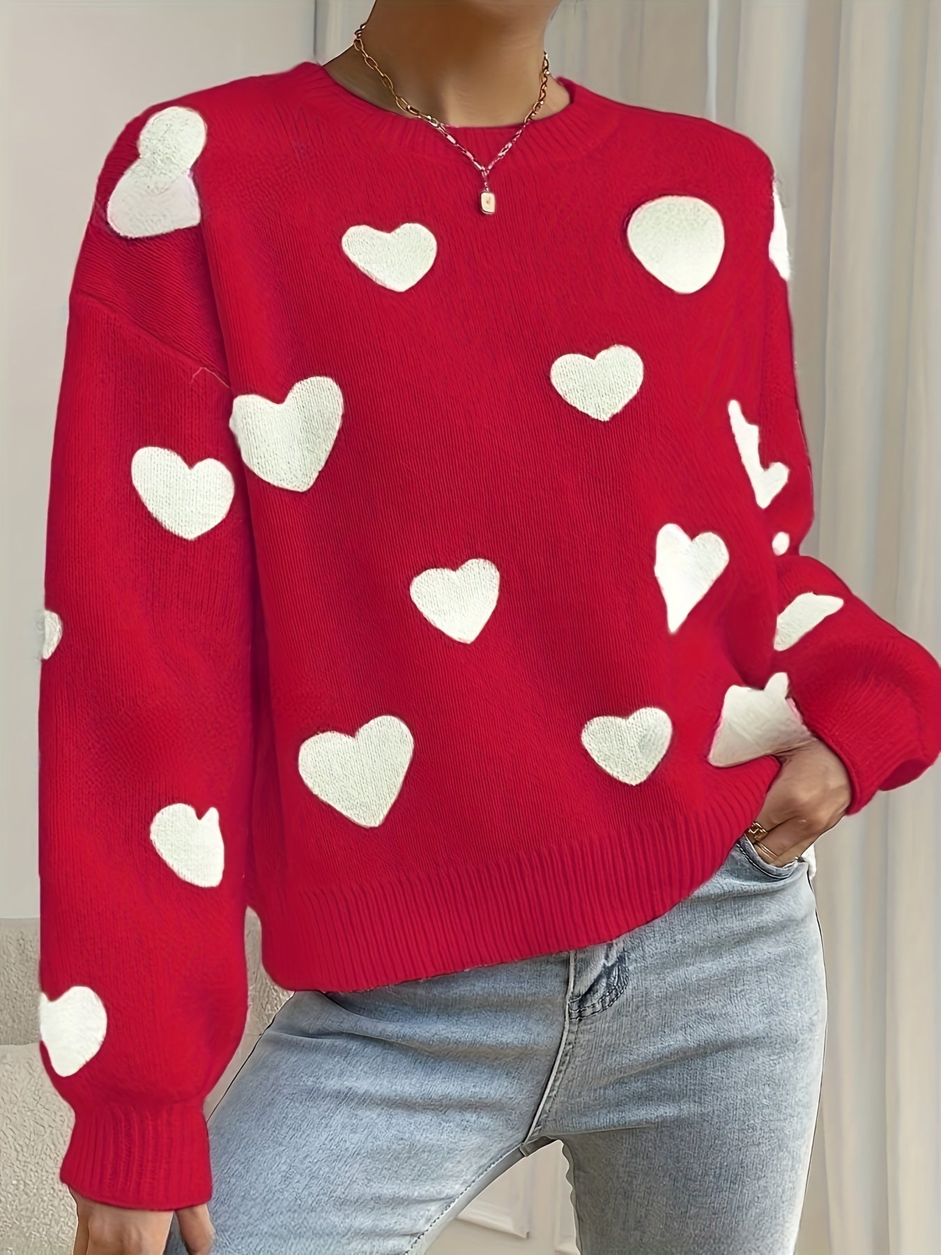 Cozy knitted sweater with heart design