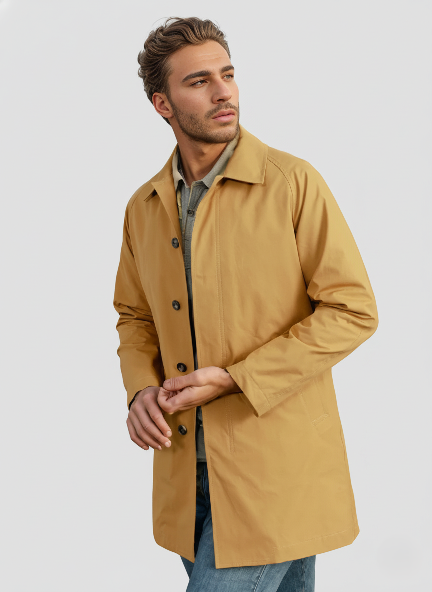 TrendAura Men's Trench Coat Classic Button Down Long Sleeve Outerwear For Transitional Weather